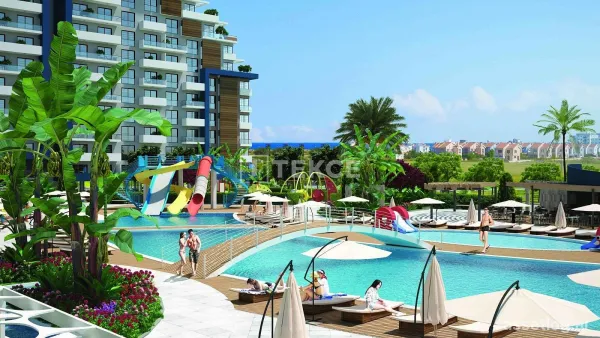 Iskele Long Beach Apartments in a Complex with Swimming Pool