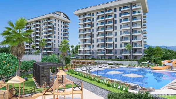 Byty s výhledem na moře a hory v komplexu v Payallaru Alanya
